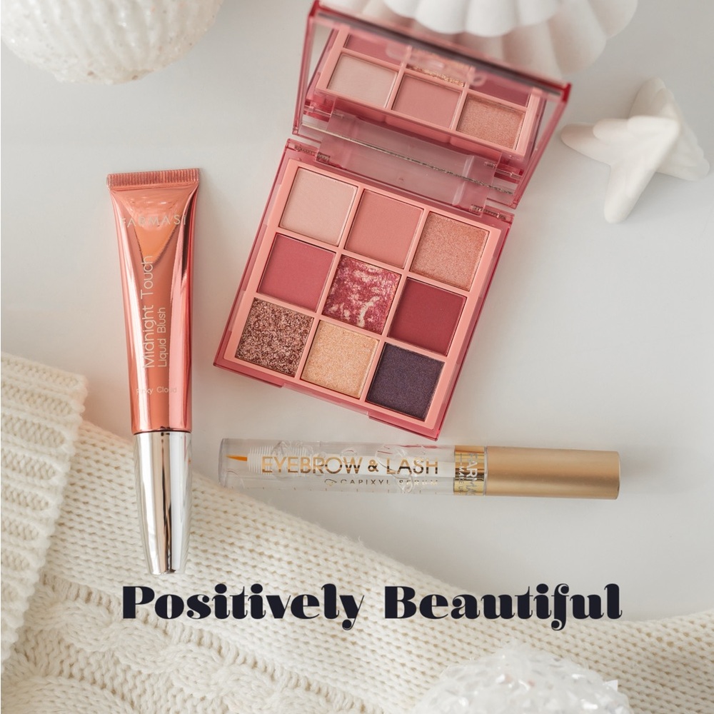 Makeup Set - Eyeshadow Pink and Gold Oasis Rose  blush eyebrow lash serim